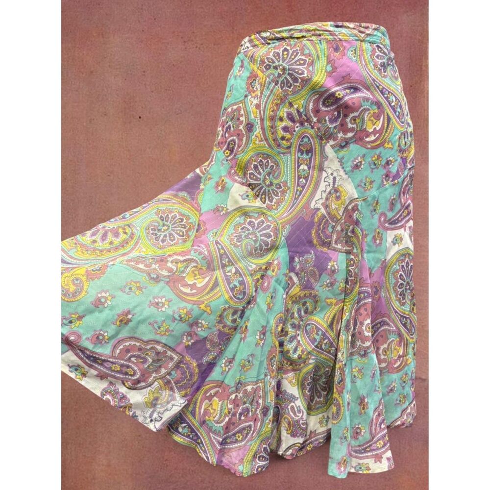 Y2K Festival Boho European Summer Feminine Patchwork Paisley Midi Skirt